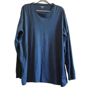 Lands’ End Men’s Super Tee Long Sleeve Shirt XXL Blue Speckled 100% Cotton Casua